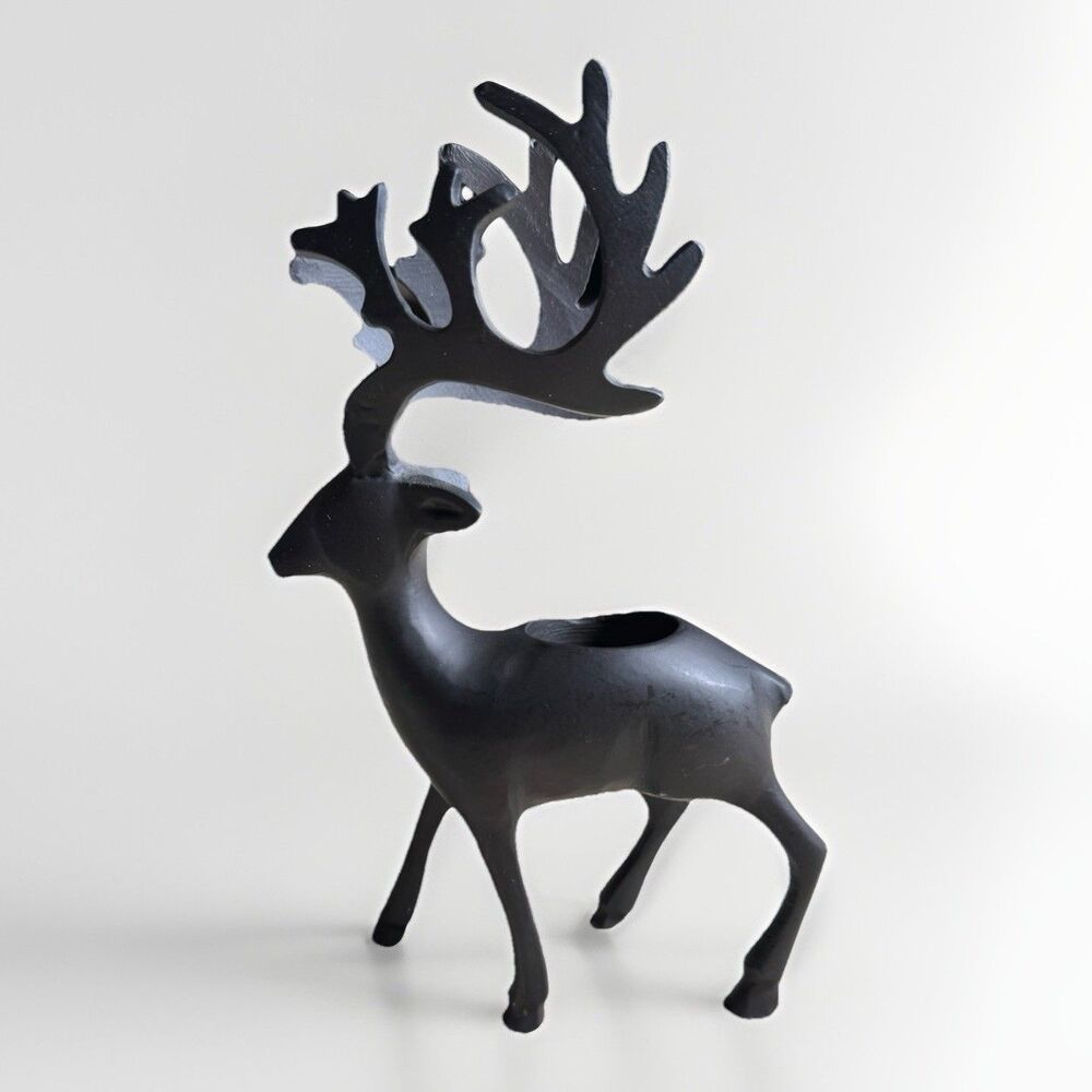 Rustic Black Stag Deer Tealight Candle Holder Lodge Cabin Decor
